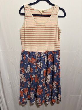 Matilda Jane “Roll With It" scoop-neck,tiered, midi dress. Cream, Coral, Navy. L